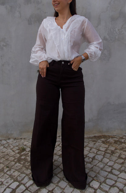 JEANS WIDE LEG CHOCOLATE
